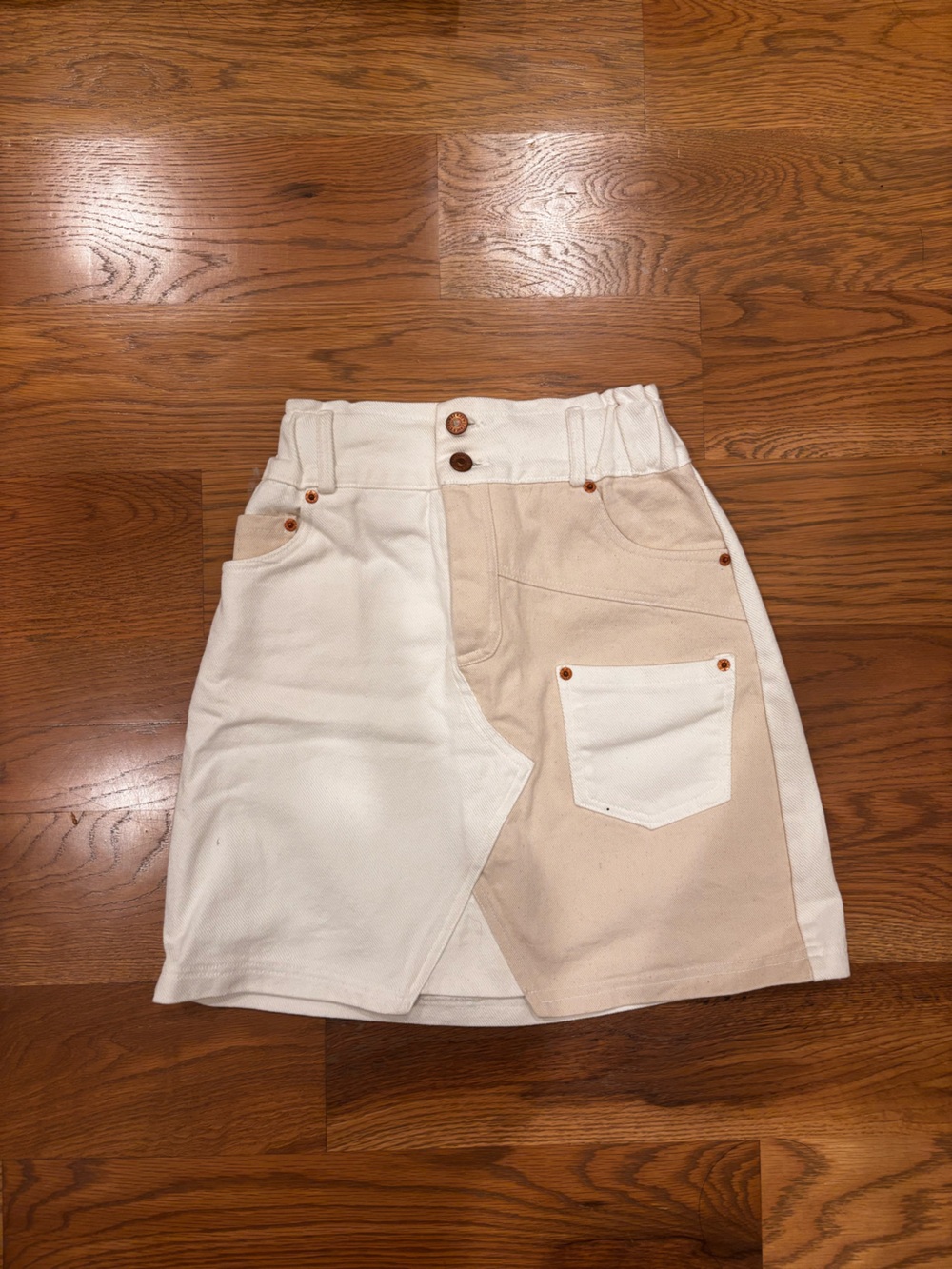 Two-Tone Beige and White Canvas Skirt